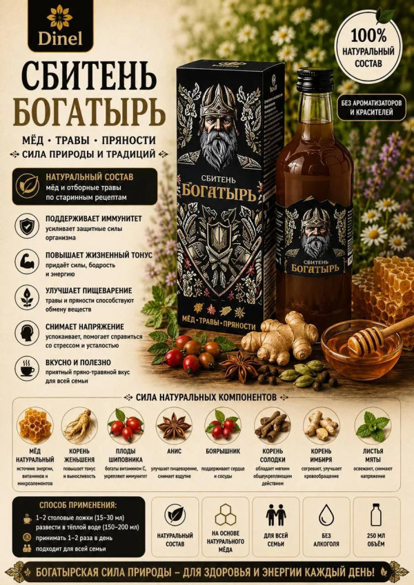 №2 Сбитень Богатырь, 250мл  в Ахтубинске